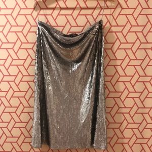 Ralph Lauren silver sequined bias-cut  midi skirt